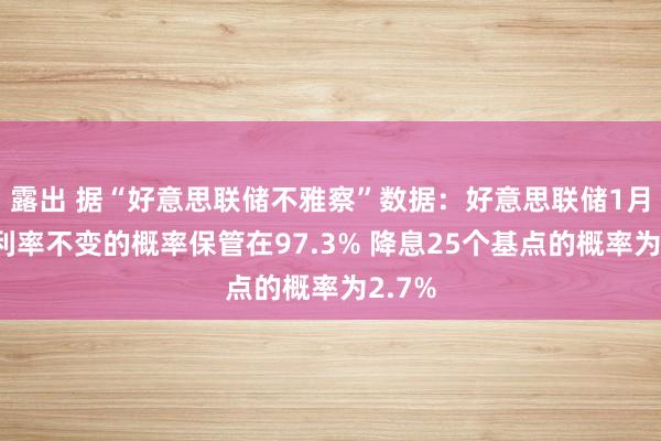 露出 据“好意思联储不雅察”数据：好意思联储1月保管利率不变的概率保管在97.3% 降息25个基点的概率为2.7%